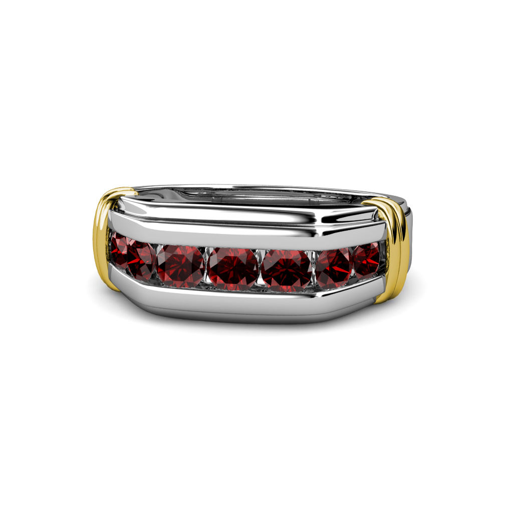 Brad Red Garnet 7 Stone Men Wedding Ring (8.5 mm) 